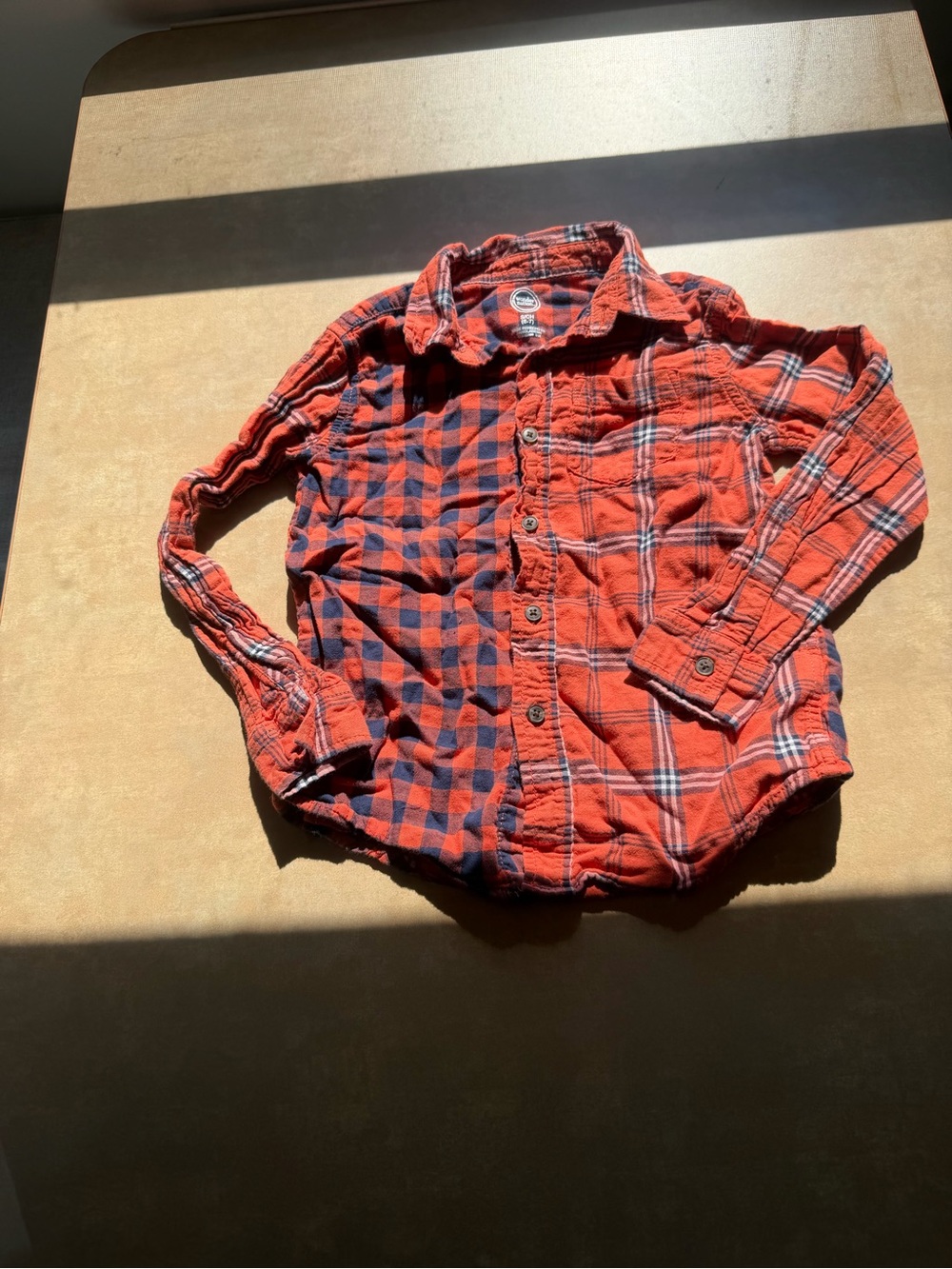 Kids Orange Plaid Button-Up Shirt 6-7